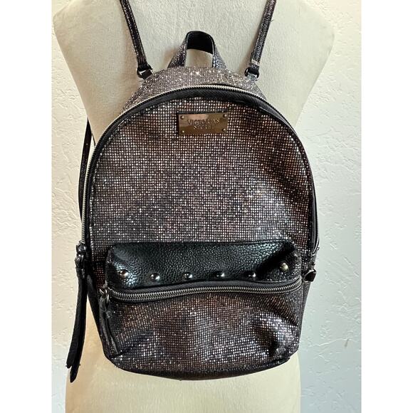 Victoria's Secret Handbags - Victoria’s Secret Glitter Mini Backpack Black Studded Faux Leather